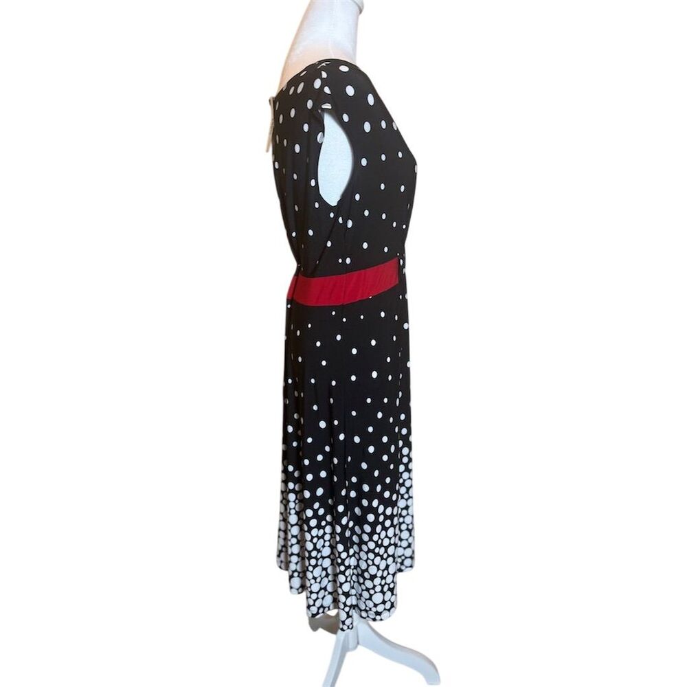 New Directions Women's M Polka Dot Fit & Flare Dress Red Accents - Picture 4 of 8